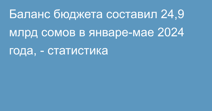 Баланс бюджета составил 24,9 млрд сомов в январе-мае 2024 года, - статистика 