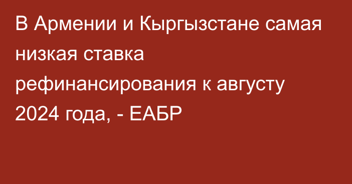 В Армении и Кыргызстане самая низкая ставка рефинансирования к августу 2024 года, - ЕАБР