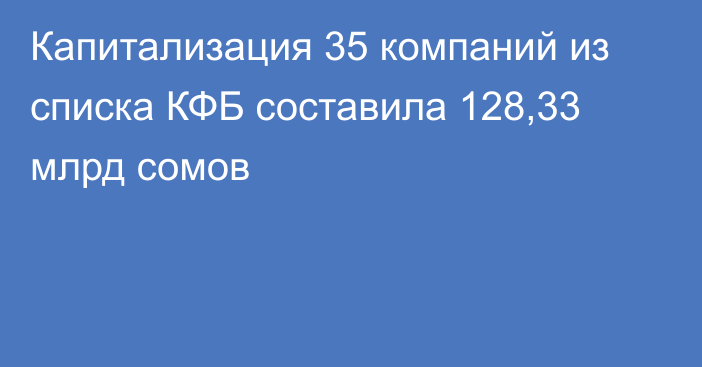 Капитализация 35 компаний из списка КФБ составила 128,33 млрд сомов