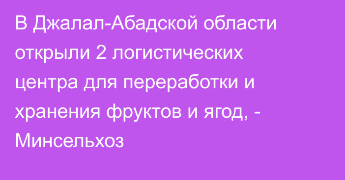 В Джалал-Абадской области открыли 2 логистических центра для переработки и хранения фруктов и ягод, - Минсельхоз