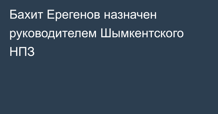 Бахит Ерегенов назначен руководителем Шымкентского НПЗ