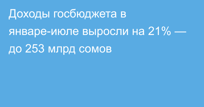 Доходы госбюджета в январе-июле выросли на 21% — до 253 млрд сомов