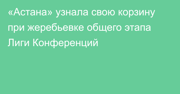 «Астана» узнала свою корзину при жеребьевке общего этапа Лиги Конференций