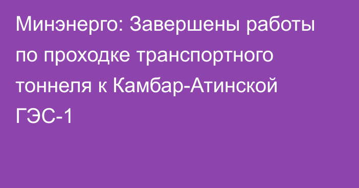 Минэнерго: Завершены работы по проходке транспортного тоннеля к Камбар-Атинской ГЭС-1