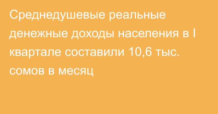 Среднедушевые реальные денежные доходы населения в I квартале составили 10,6 тыс. сомов в месяц