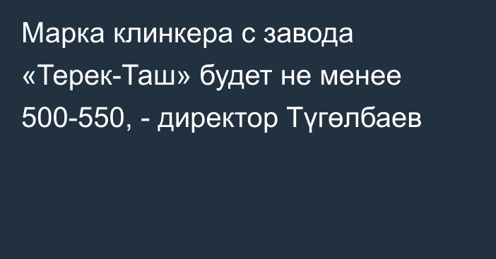 Марка клинкера с завода «Терек-Таш» будет не менее 500-550, - директор Түгөлбаев