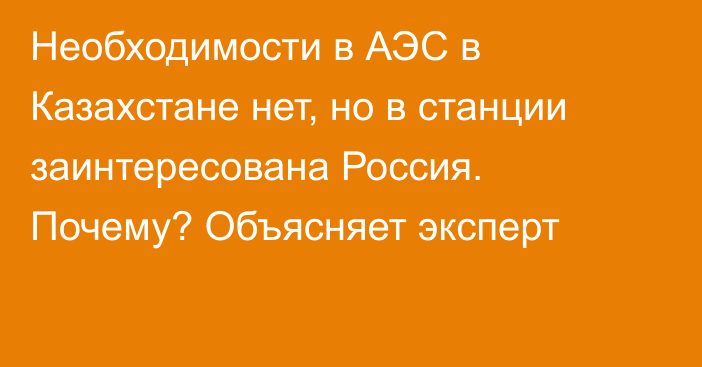 Необходимости в АЭС в Казахстане нет, но в станции заинтересована Россия. Почему? Объясняет эксперт