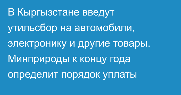 В Кыргызстане введут утильсбор на автомобили, электронику и другие товары. Минприроды к концу года определит порядок уплаты