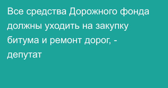 Все средства Дорожного фонда должны уходить на закупку битума и ремонт дорог, - депутат