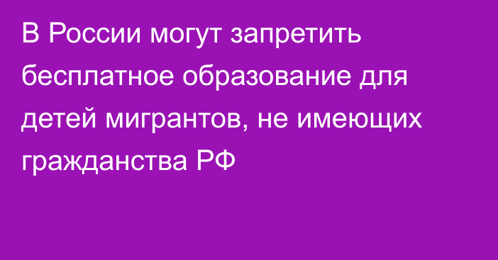 В России могут запретить бесплатное образование для детей мигрантов, не имеющих гражданства РФ