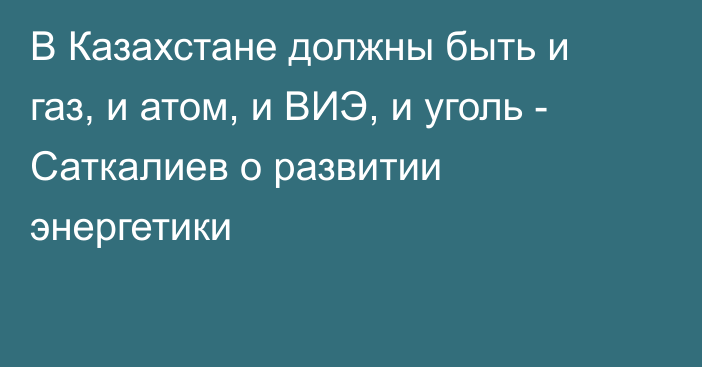 В Казахстане должны быть и газ, и атом, и ВИЭ, и уголь - Саткалиев о развитии энергетики