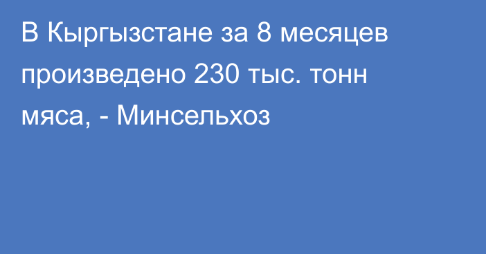 В Кыргызстане за 8 месяцев произведено 230 тыс. тонн мяса, - Минсельхоз