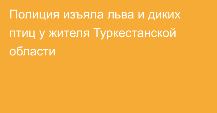 Полиция изъяла льва и диких птиц у жителя Туркестанской области