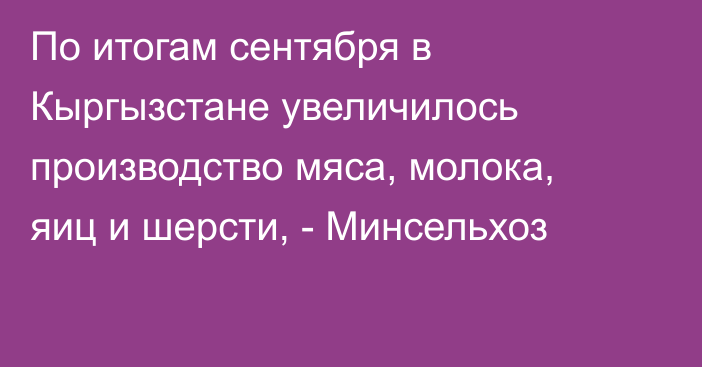 По итогам сентября в Кыргызстане увеличилось производство мяса, молока, яиц и шерсти, - Минсельхоз