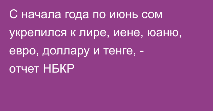 С начала года по июнь сом укрепился к лире, иене, юаню, евро, доллару и тенге, - отчет НБКР