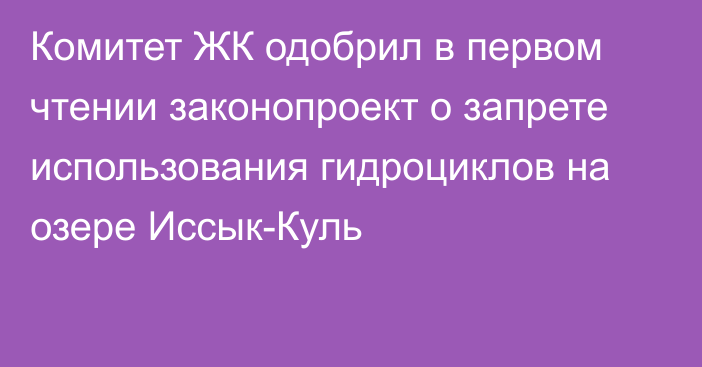 Комитет ЖК одобрил в первом чтении законопроект о запрете использования гидроциклов на озере Иссык-Куль