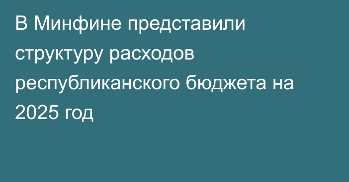 В Минфине представили структуру расходов республиканского бюджета на 2025 год