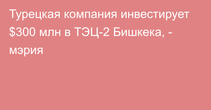 Турецкая компания инвестирует $300 млн в ТЭЦ-2 Бишкека, - мэрия