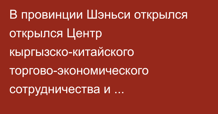 В провинции Шэньси открылся открылся Центр кыргызско-китайского торгово-экономического сотрудничества и отечественный павильон