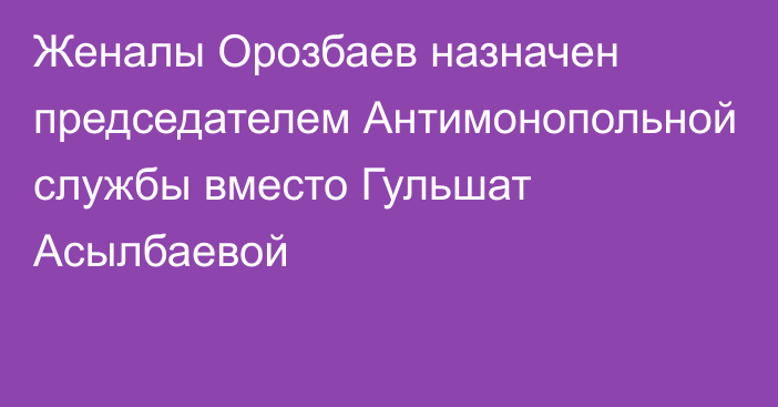 Женалы Орозбаев назначен председателем Антимонопольной службы вместо Гульшат Асылбаевой