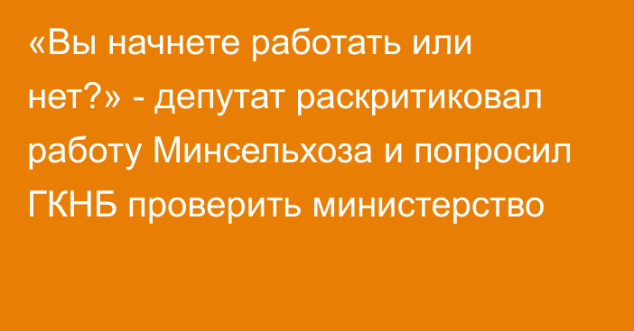 «Вы начнете работать или нет?» - депутат раскритиковал работу Минсельхоза и попросил ГКНБ проверить министерство