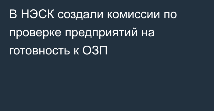 В НЭСК создали комиссии по проверке предприятий на готовность к ОЗП