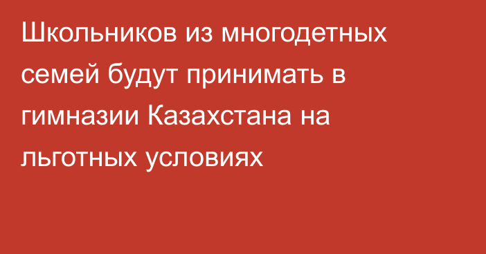 Школьников из многодетных семей будут принимать в гимназии Казахстана на льготных условиях