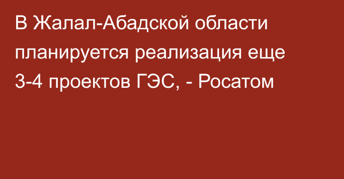 В Жалал-Абадской области планируется реализация еще 3-4 проектов ГЭС, - Росатом