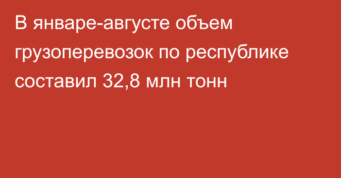 В январе-августе объем грузоперевозок по республике составил 32,8 млн тонн