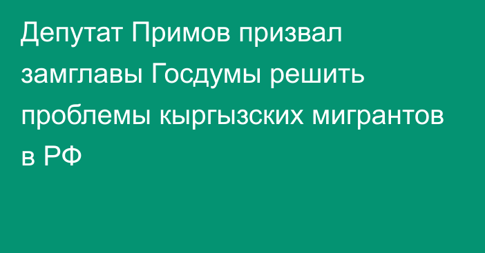 Депутат Примов призвал замглавы Госдумы решить проблемы кыргызских мигрантов в РФ