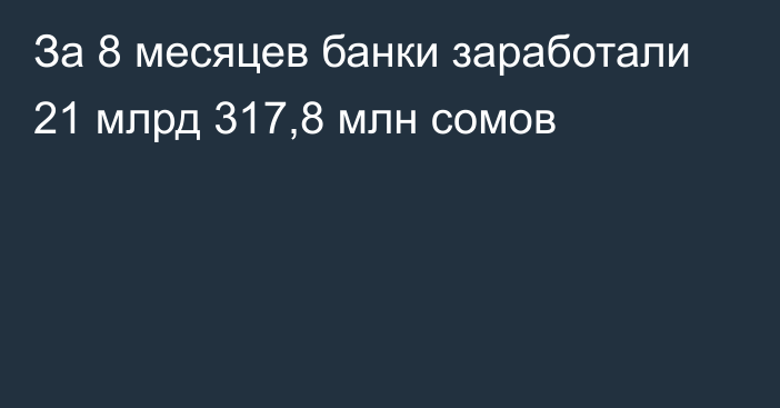 За 8 месяцев банки заработали 21 млрд 317,8 млн сомов