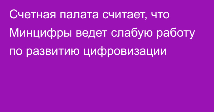 Счетная палата считает, что Минцифры ведет слабую работу по развитию цифровизации