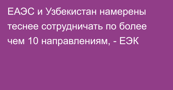 ЕАЭС и Узбекистан намерены теснее сотрудничать по более чем 10 направлениям, - ЕЭК