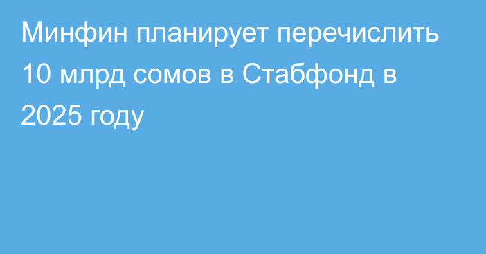 Минфин планирует перечислить 10 млрд сомов в Стабфонд в 2025 году 