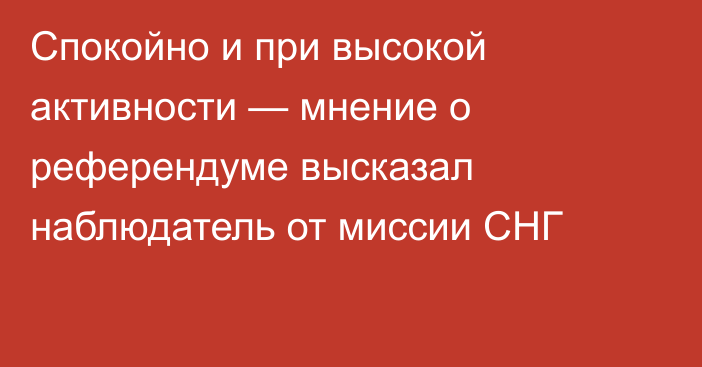 Спокойно и при высокой активности — мнение о референдуме высказал наблюдатель от миссии СНГ