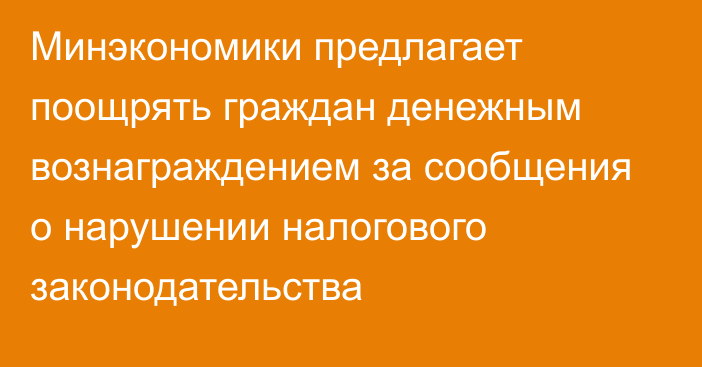 Минэкономики предлагает поощрять граждан денежным вознаграждением за сообщения о нарушении налогового законодательства