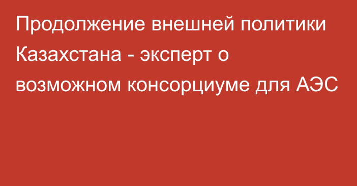 Продолжение внешней политики Казахстана - эксперт о возможном консорциуме для АЭС