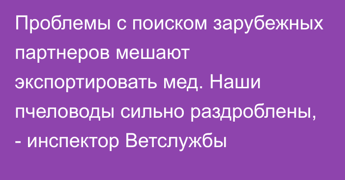 Проблемы с поиском зарубежных партнеров мешают экспортировать мед. Наши пчеловоды сильно раздроблены, - инспектор Ветслужбы