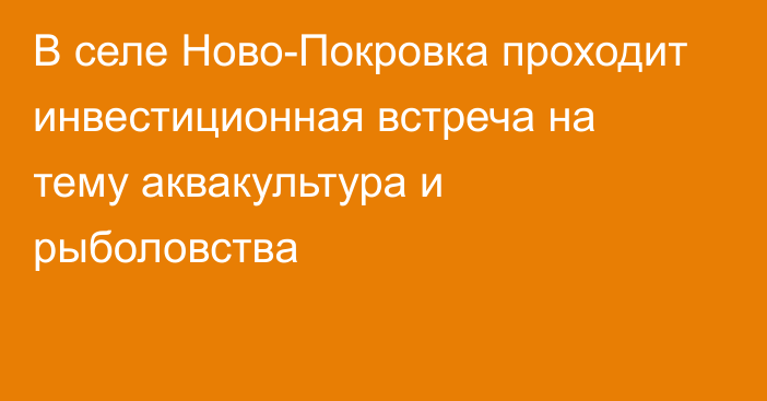 В селе Ново-Покровка проходит инвестиционная встреча на тему аквакультура и рыболовства 