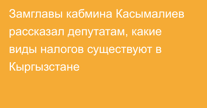 Замглавы кабмина Касымалиев рассказал депутатам, какие виды налогов существуют в Кыргызстане