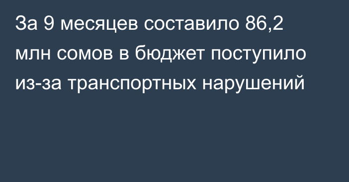 За 9 месяцев составило 86,2 млн сомов в бюджет поступило из-за транспортных нарушений