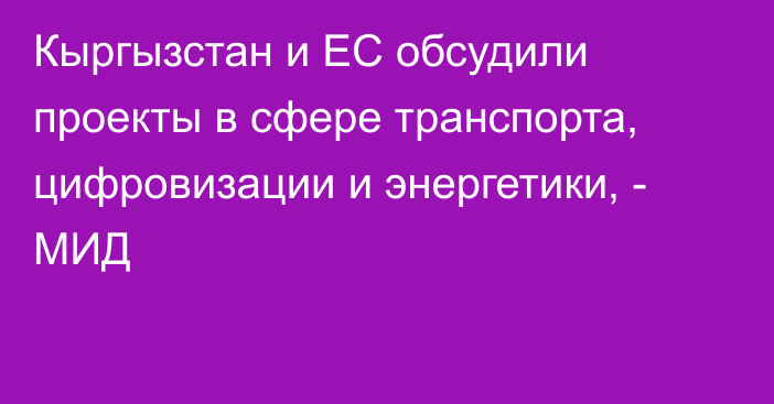 Кыргызстан и ЕС обсудили проекты в сфере транспорта, цифровизации и энергетики, - МИД