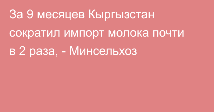 За 9 месяцев Кыргызстан сократил импорт молока почти в 2 раза, - Минсельхоз