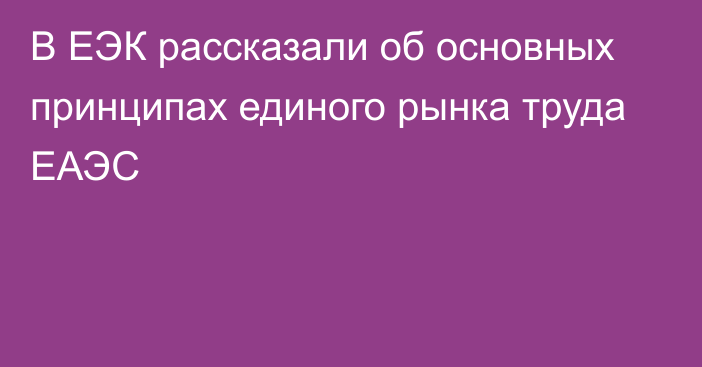 В ЕЭК рассказали об основных принципах единого рынка труда ЕАЭС