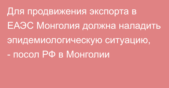 Для продвижения экспорта в ЕАЭС Монголия должна наладить эпидемиологическую ситуацию, - посол РФ в Монголии