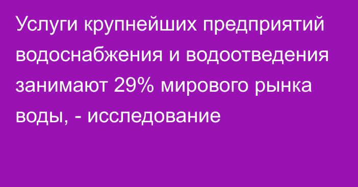 Услуги крупнейших предприятий водоснабжения и водоотведения занимают 29% мирового рынка воды, - исследование