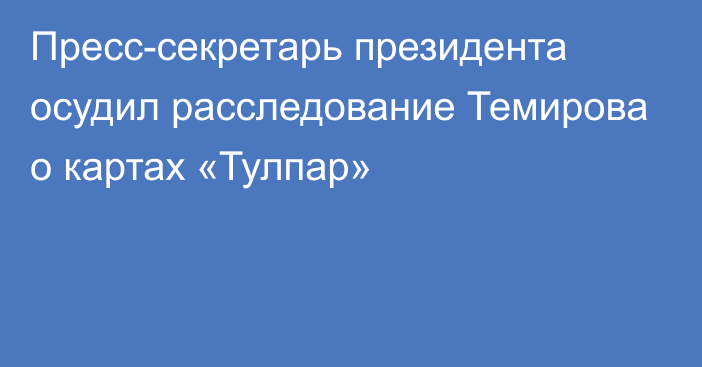 Пресс-секретарь президента осудил расследование Темирова о картах «Тулпар»