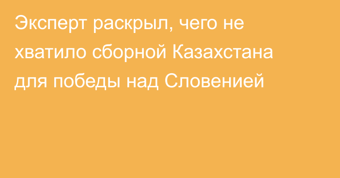 Эксперт раскрыл, чего не хватило сборной Казахстана для победы над Словенией