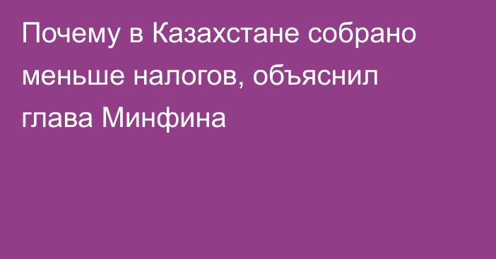 Почему в Казахстане собрано меньше налогов, объяснил глава Минфина