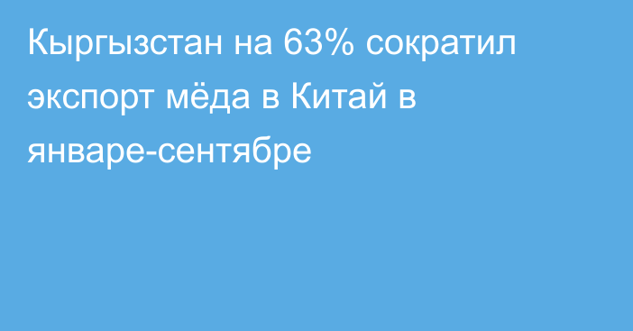 Кыргызстан на 63% сократил экспорт мёда в Китай в январе-сентябре